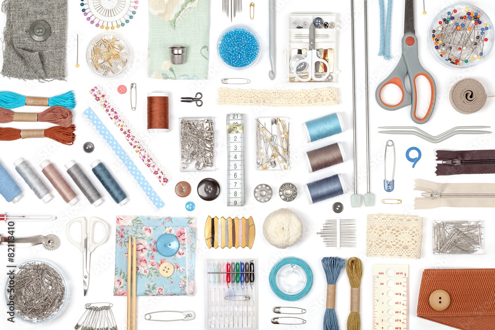 Fototapeta premium sewing and knitting on white background