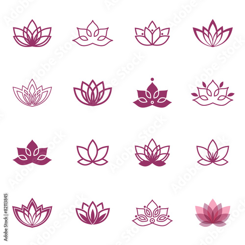 Lotus symbol icons. Vector floral labels for Wellness industry #82113845