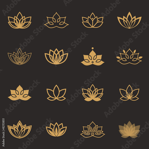 Lotus symbol icons. Vector floral labels for Wellness industry