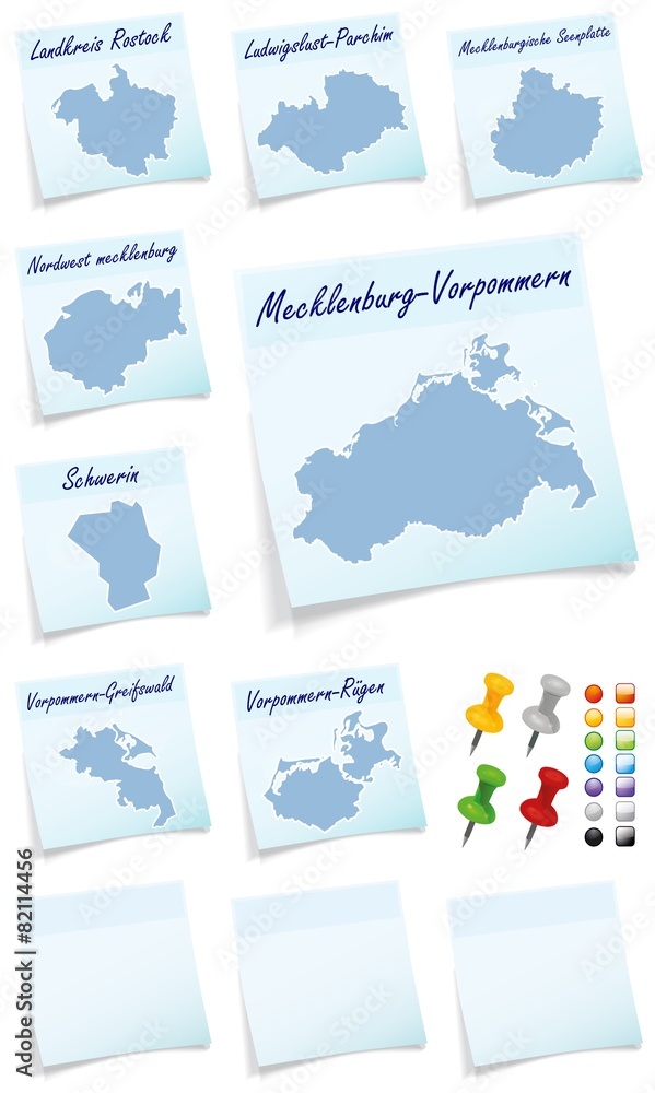 Collage von  Mecklenburg-Vorpommern mit Landkreisen als Notizzet
