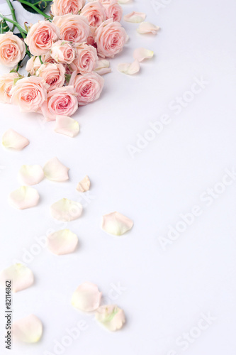 Bouquet of beautiful fresh roses isolated on white