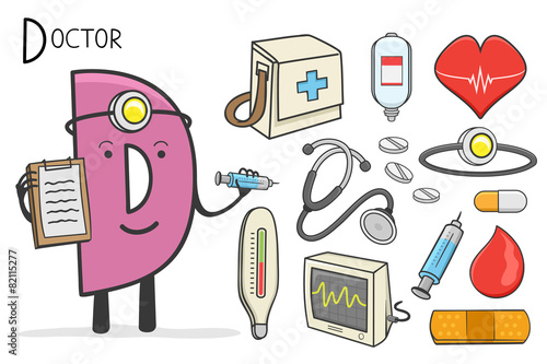 Illustration of alphabet occupation - Letter D for Doctor