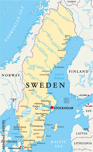Obraz na plátne Sweden Political Map