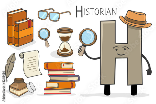 Illustration of alphabet occupation - Letter H for Historian