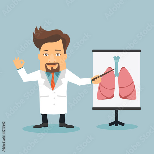 Friendly Doctor therapist flat cartoon character. Anatomical sha