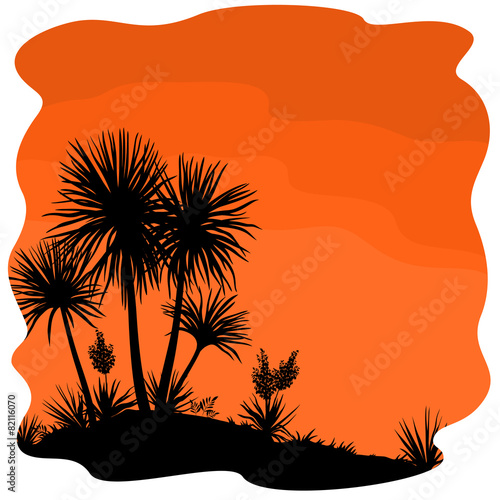 Palm Tree and Plants Yucca Silhouettes