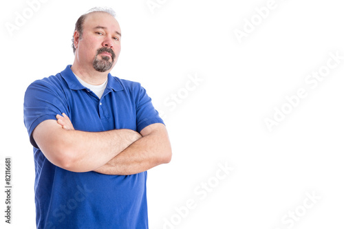 Confident Man on White with Copy Space on Right