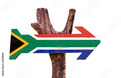 South Africa Flag wooden sign isolated on white background photo