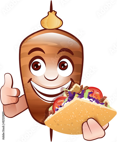 Dönerspieß mit Gesicht und Fladenbrot zeigt Daumen hoch