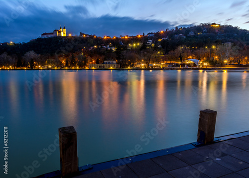Tihany Abbey at evening by Lake Balaton, Hungary.