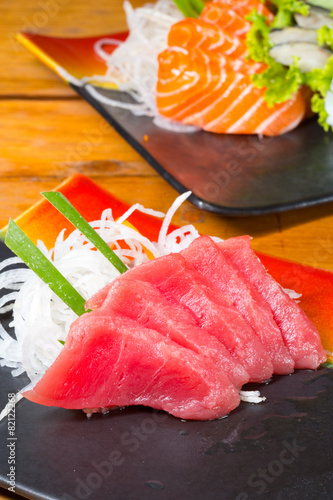 Japanese raw fish or sashimi served on a plate