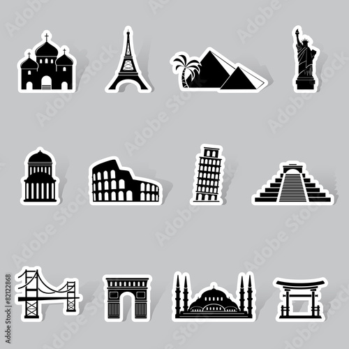 World famous buildings abstract silhouettes