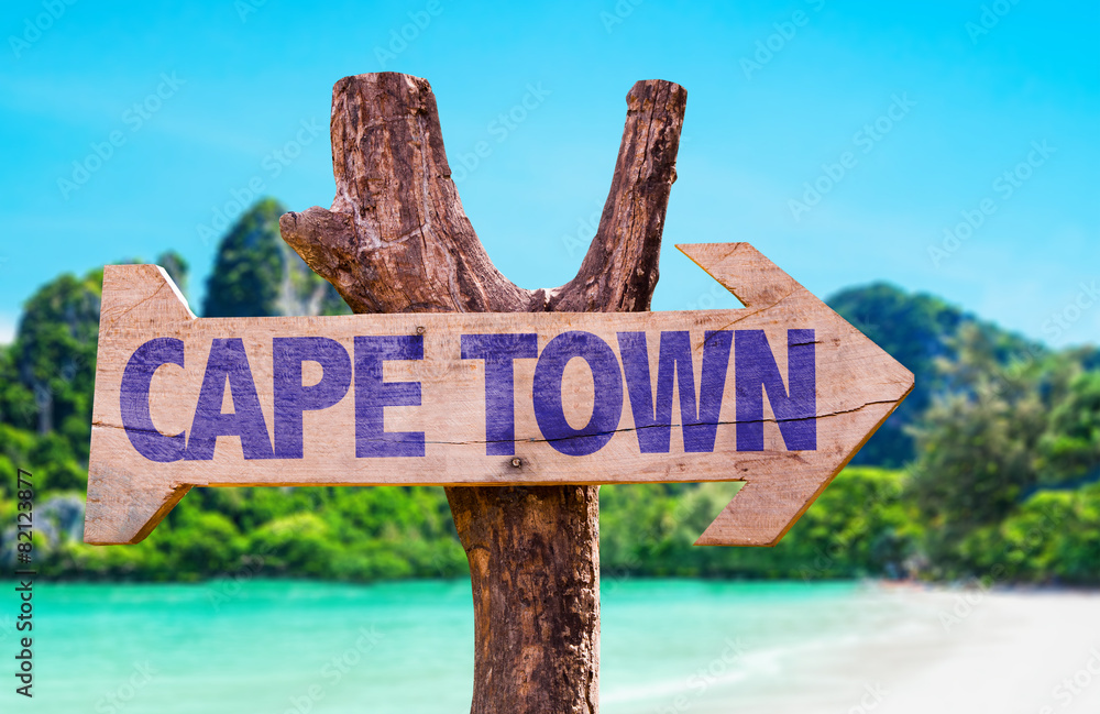 Cape Town wooden sign with beach background