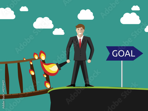 Businessman burning bridge