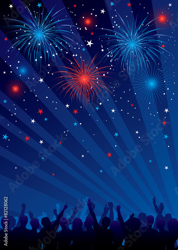 Fourth of july fireworks with crowd