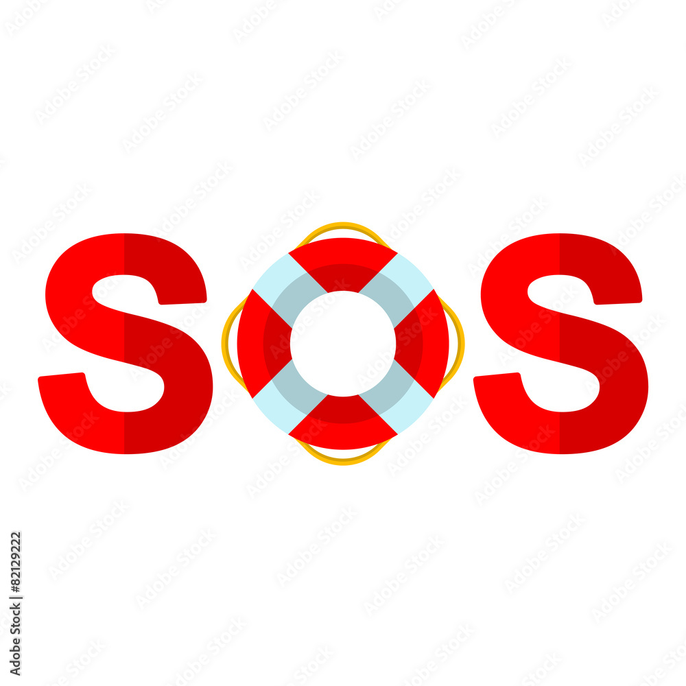 Icono texto SOS rojo con flotador Icono texto SOS rojo con flotador