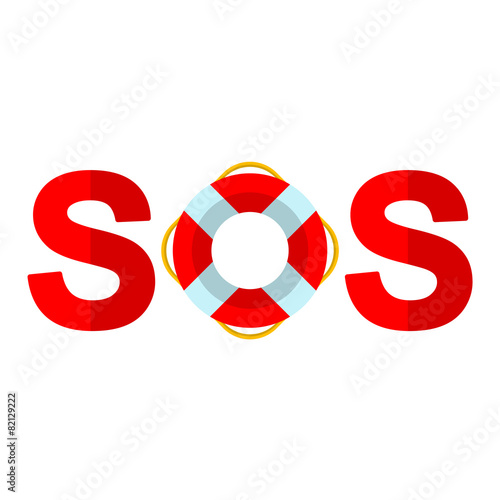 Icono texto SOS rojo con flotador