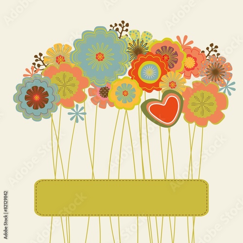 Greeting card with flowers, vector illusttration