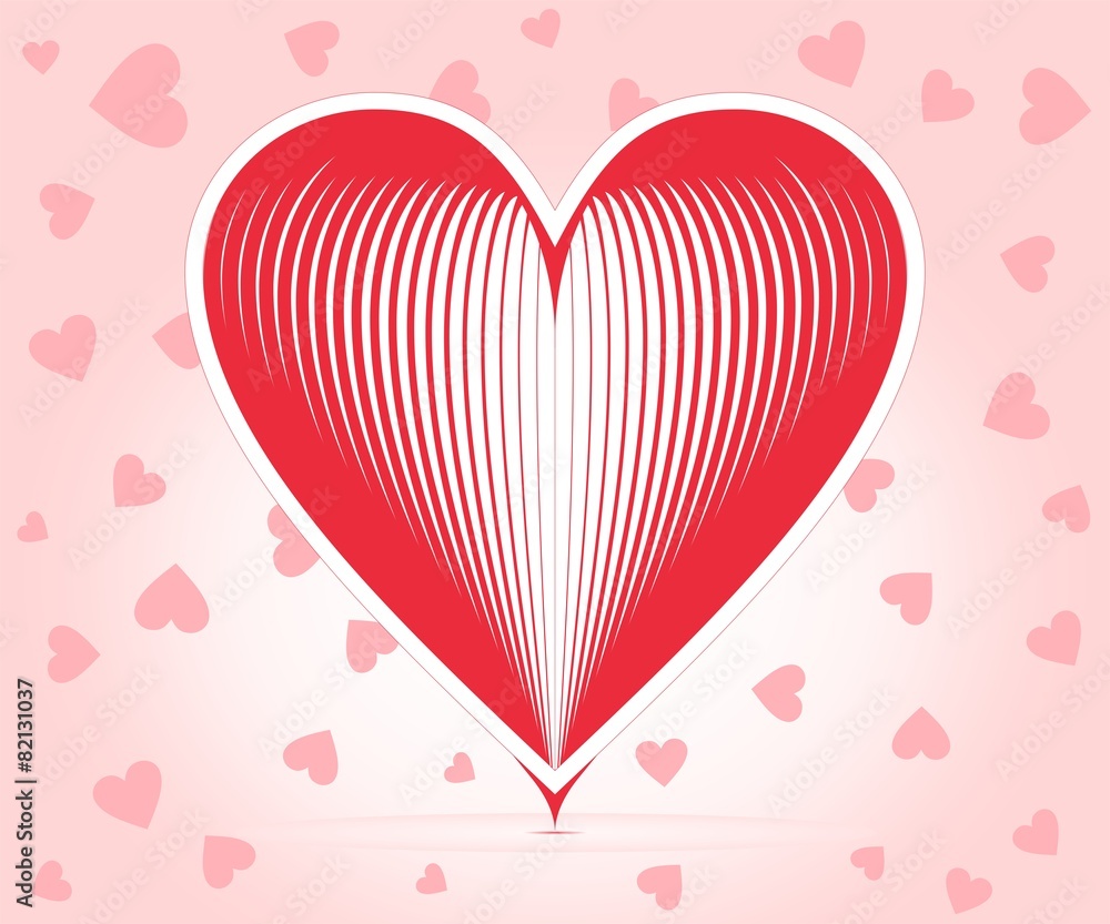 Hearts united in one heart to heart pink background