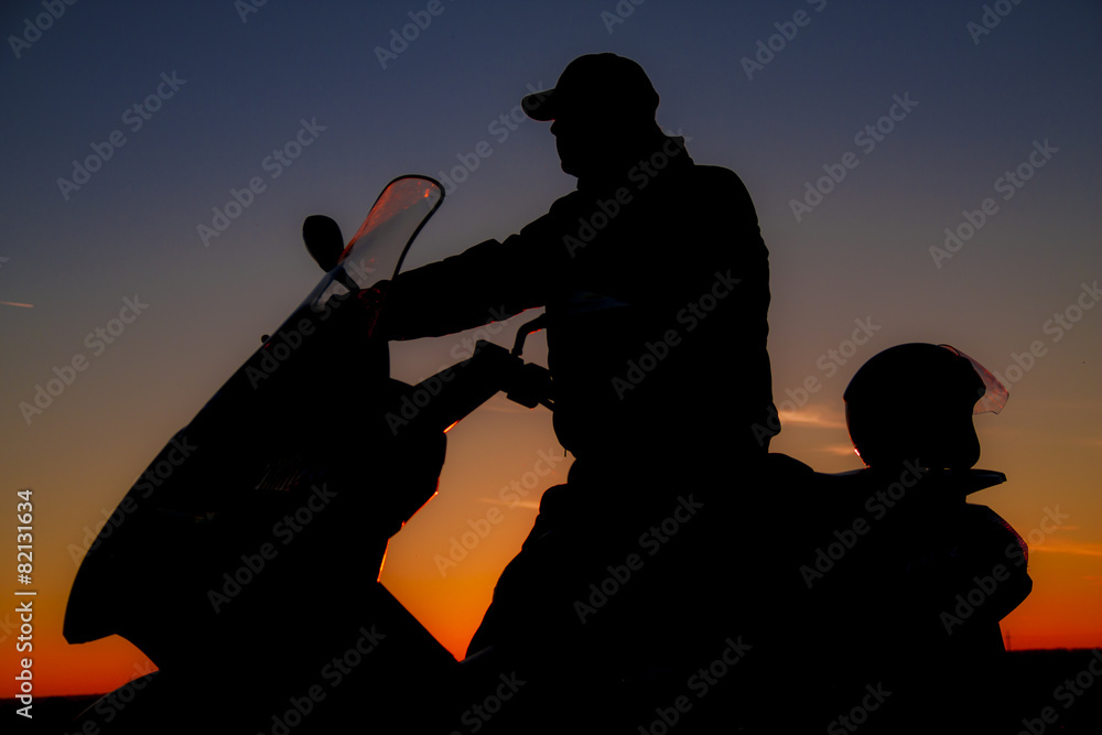 Silhouette of a generic sport motorbike and biker