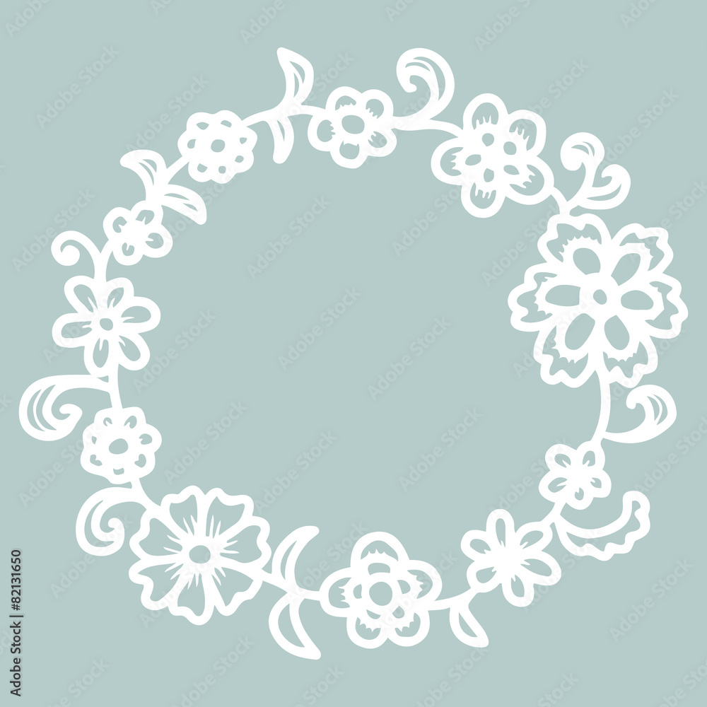 Hand drawn floral round frame.