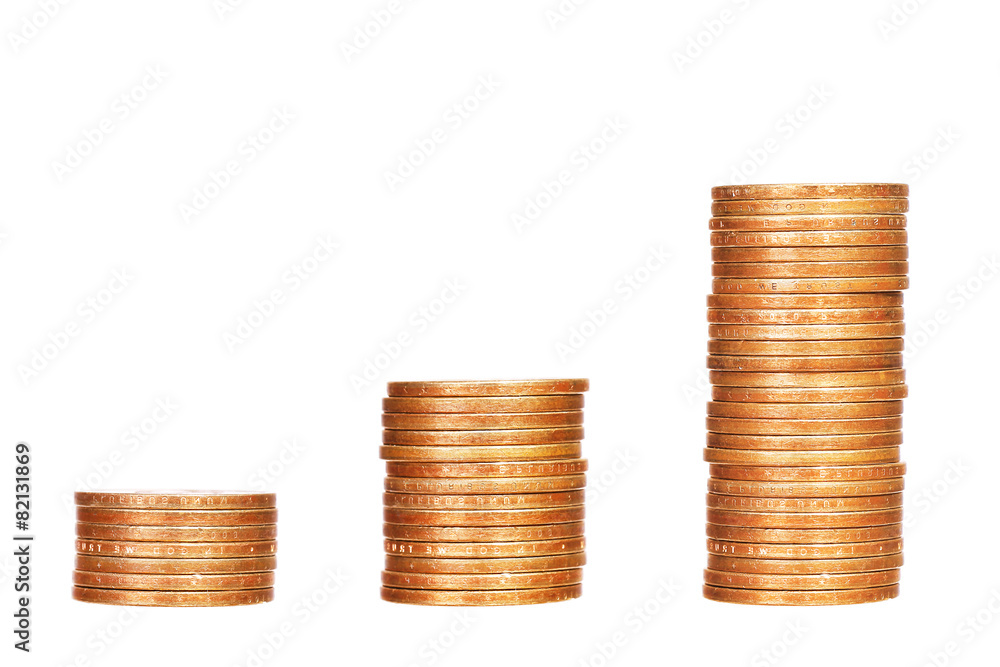 Stacks of coins isolated on white background Stacks of coins isolated on white background
