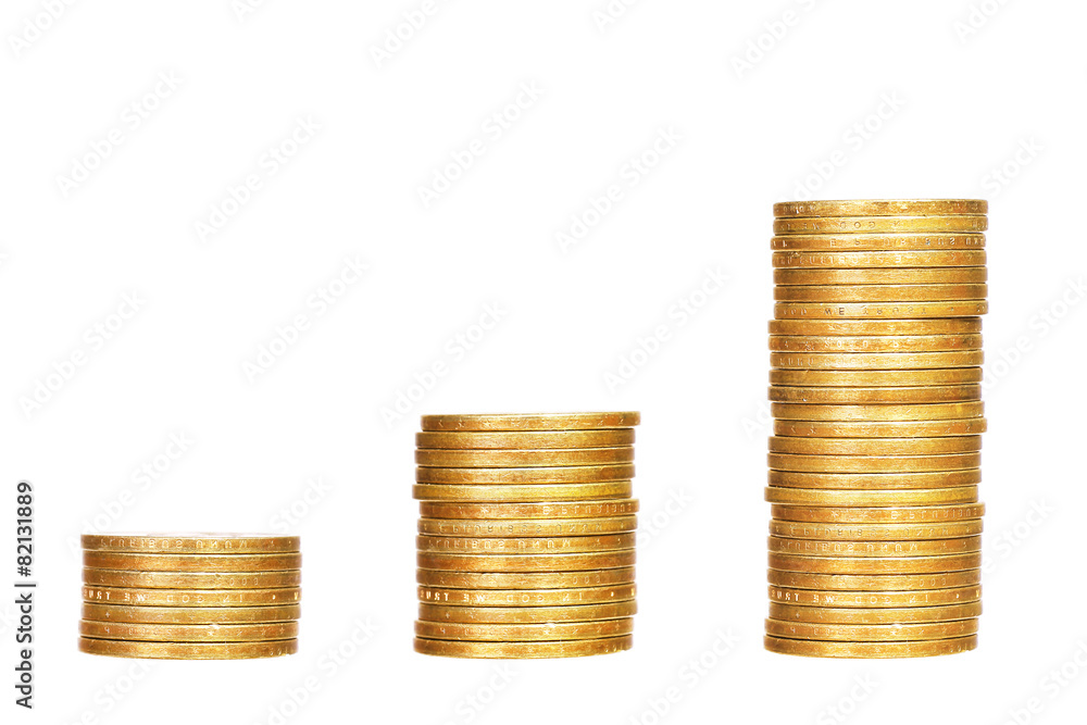 Stacks of coins isolated on white background Stacks of coins isolated on white background