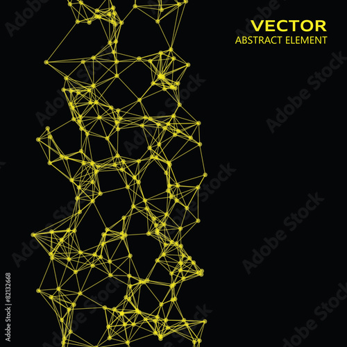 Yellow abstract cybernetic particles on black background