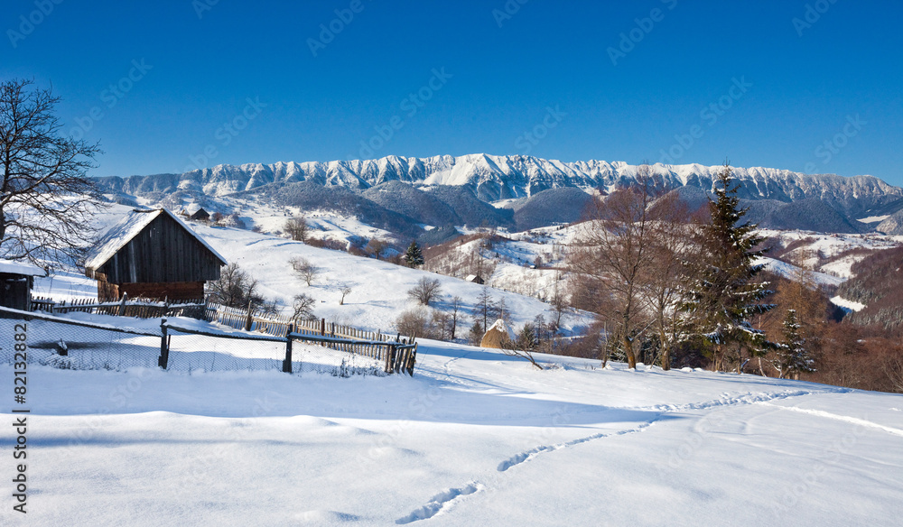 Typical scenic winter view from Bran Castle surroundings