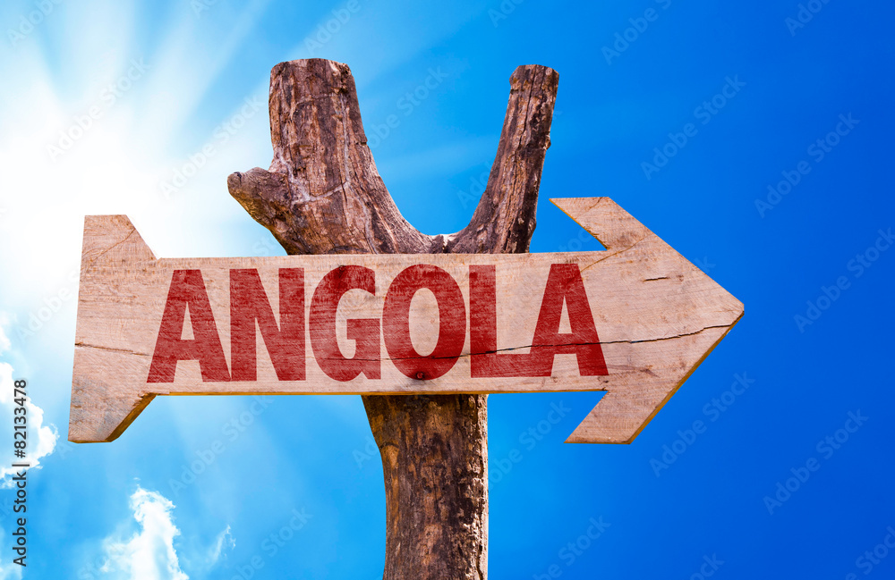 Angola wooden sign with sky background