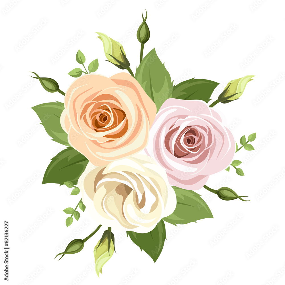 Bouquet of pink and orange roses. Vector illustration.