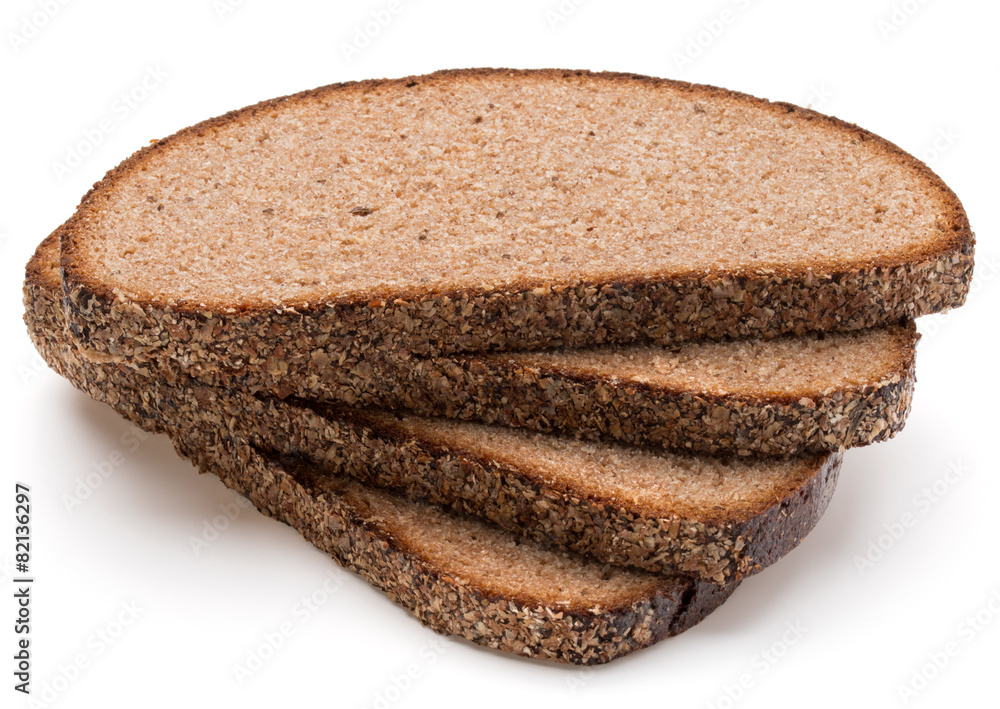 Slice of fresh rye bread isolated on white background cutout Slice of fresh rye bread isolated on white background cutout