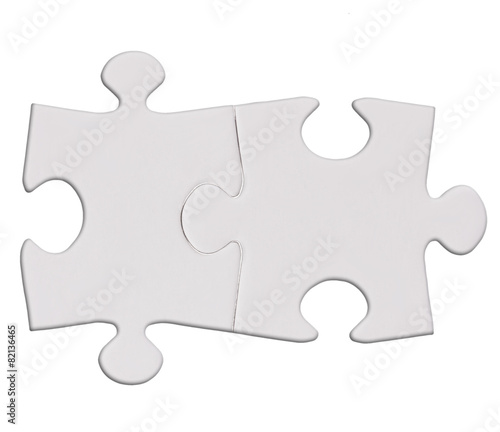 twoPuzzle pieces isolated on the white  background cutout photo