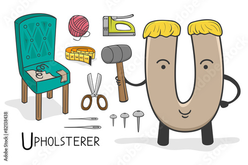Illustration of alphabet occupation - Letter U for Upholsterer
