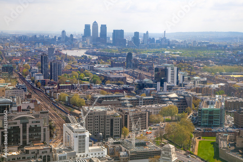LONDON, UK - APRIL 22, 2015: City of London and Canary Wharf