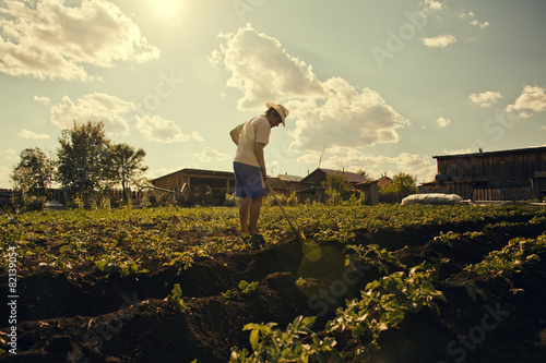 Farmer working in field