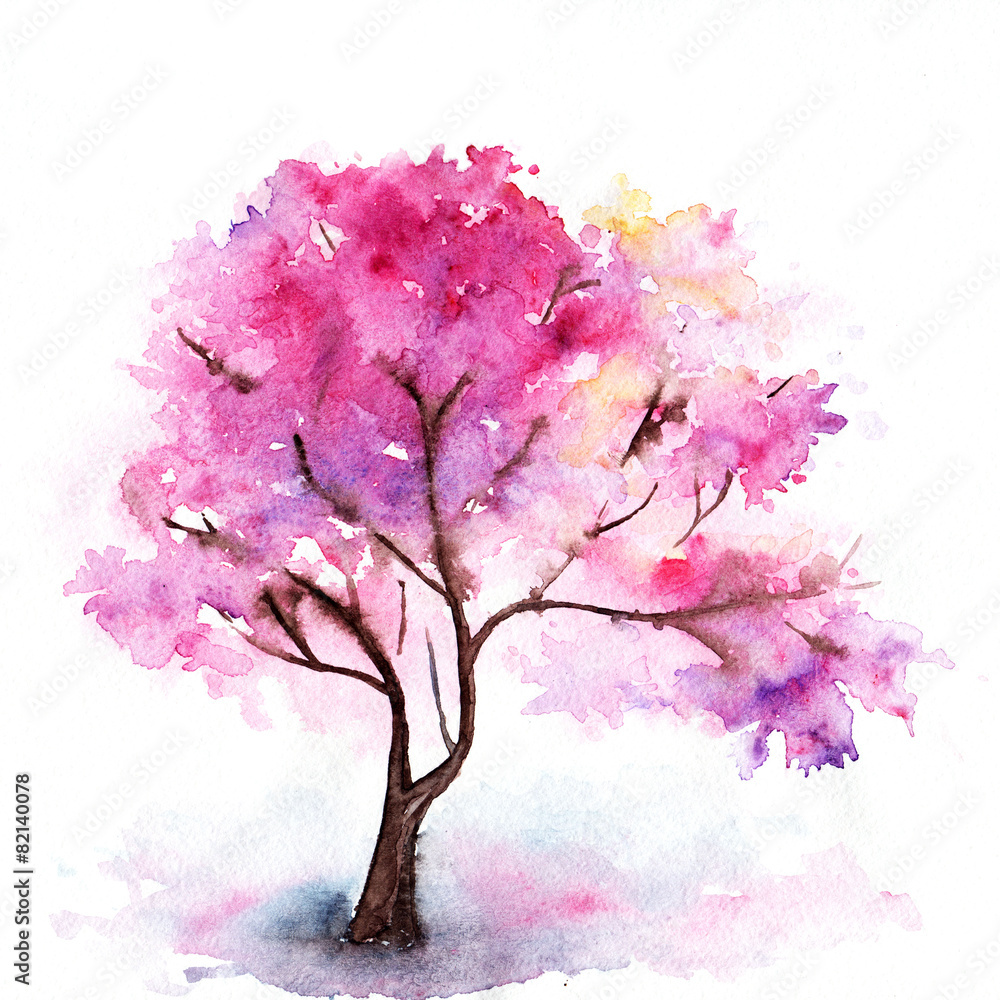 Naklejka premium Single cherry sakura pink tree isolated