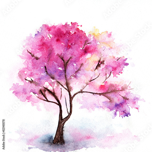 Foto Single cherry sakura pink tree isolated