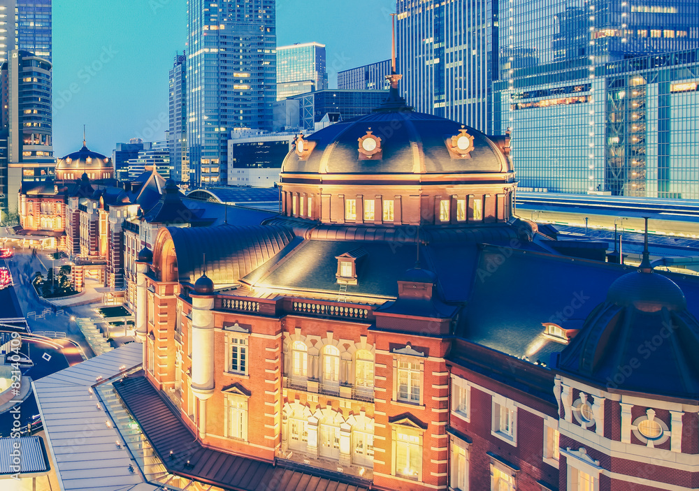 Tokyo railway station and Tokyo highrise building