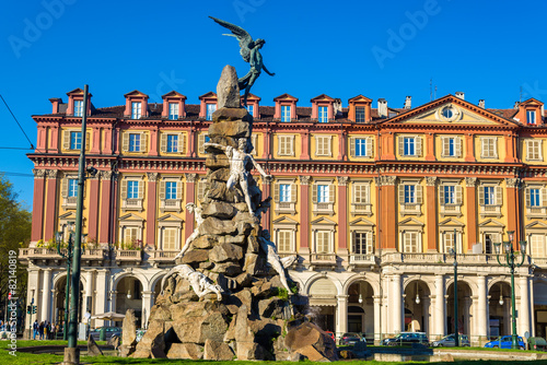 Monument to the Frejus Tunnel on Piazza Statuto in Turin - Italy