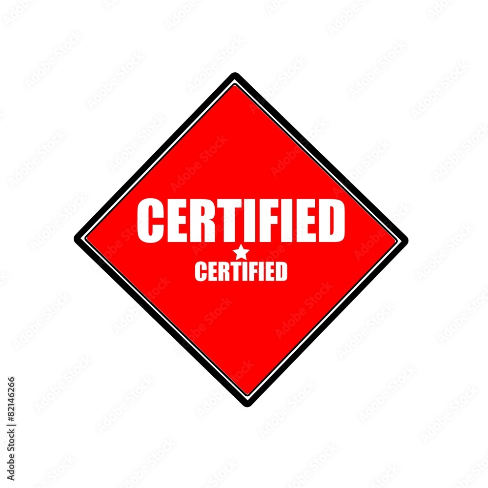 certified white stamp text on red background certified white stamp text on red background