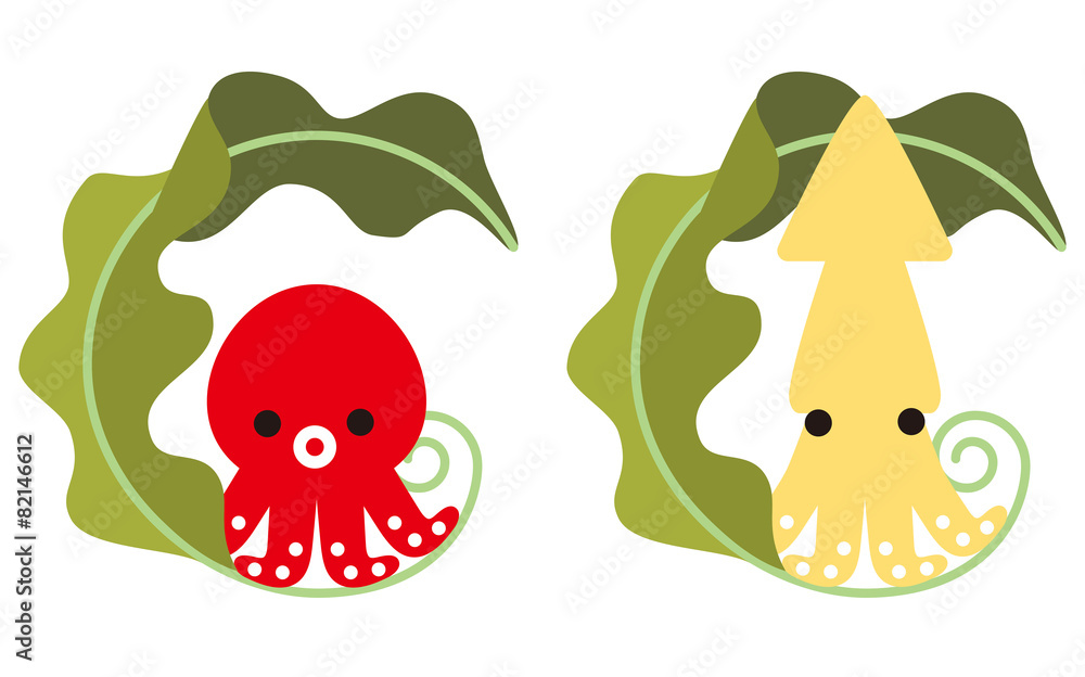 タコとイカと昆布のキャラクター Stock ベクター Adobe Stock タコとイカと昆布のキャラクター Stock ベクター Adobe Stock