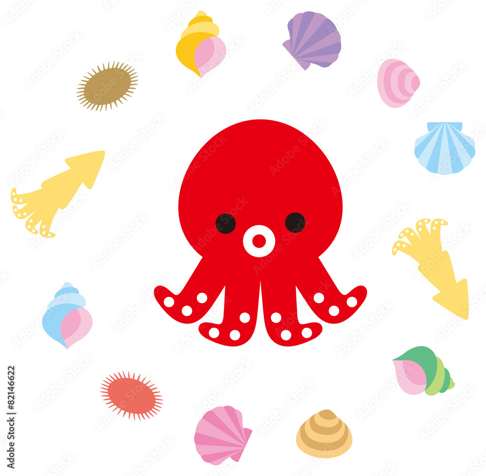 タコと貝のキャラクター Stock Vector Adobe Stock タコと貝のキャラクター Stock Vector Adobe Stock