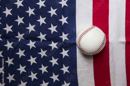 baseball with American flag in the background