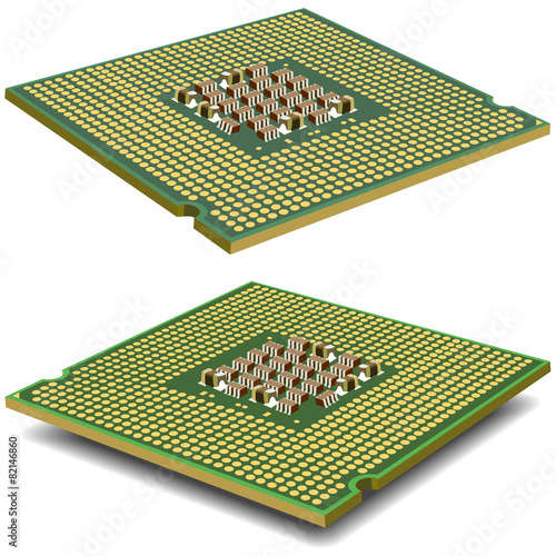 Computer  processor microcircuit isolated on a white background.