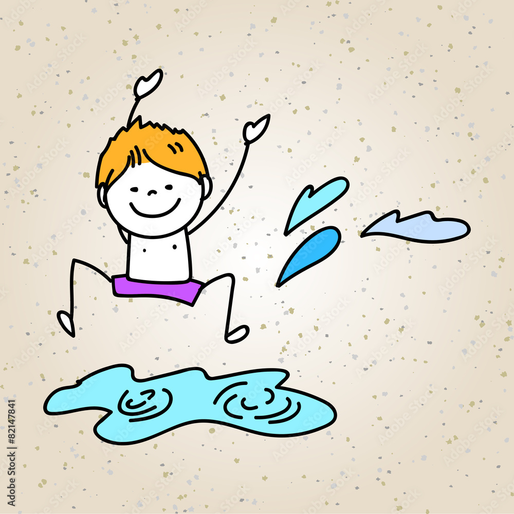 hand drawing cartoon happy kids playing Stock Vector | Adobe Stock