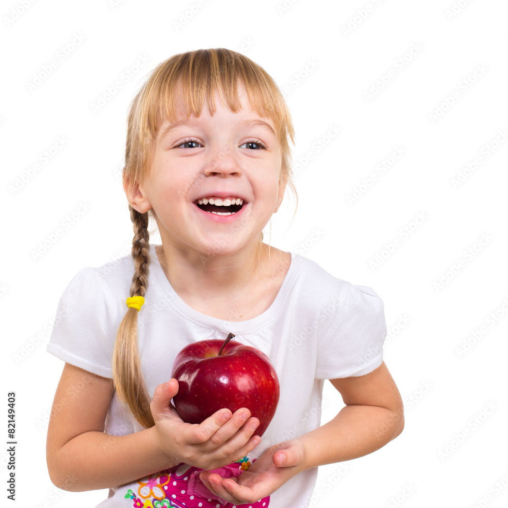 female child with a big red apple female child with a big red apple