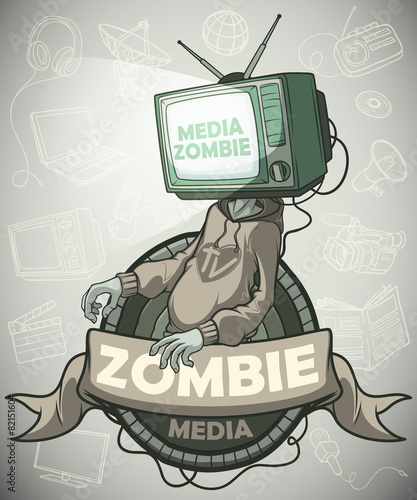 Media zombie with a tv instead of a head. Label