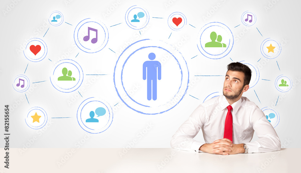 Business man with social media connection background Business man with social media connection background