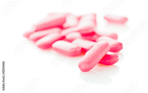 Group of pink medical pills isolated